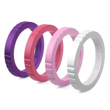 Elegant cute silicone ring women lollipop set of 4 thin mix-and-match rings purple, strawberry, pink, white.