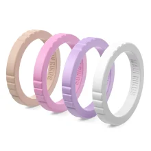 Elegant engagement rings for women stackable rings marshmallow set of 4 thin mix & match rings pink white.